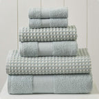 Modern Threads 6-Piece 100% Combed Cotton Yarn Dyed Cobblestone Jacquard Towel Set Misty Blue