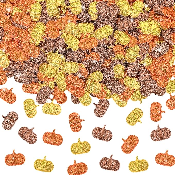 MARFOREVER Fall Felt Pumpkin Glitter Confetti, 500Pcs Thanksgiving Pumpkins Confetti Decorations Mixed Fall Colors Table Scatter Centerpiece for Fall Art Crafts Supplies Thanksgiving Party Accessories