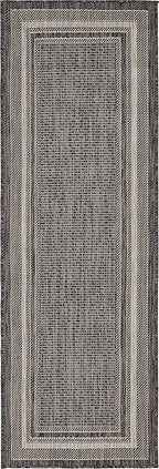 Unique Loom Outdoor Border Collection Area Rug - Soft Border (2' x 6' 1" Runner, Black/ Ivory)