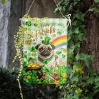 Pug St Patricks Day Garden Flag Dog St Patrick's Day Yard Flags for Outside 12x18 Double Sided Buffalo Plaid Shamrock Flag Small Outdoor Rainbow St Patrick's Decor