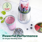 BELLA Personal Size Rocket Blender for Smoothies and Protein Shakes, Portable Juice Maker and Mini Food Processor and Grinder, 12 Piece, BPA Free Accessories, 240 W, Stainless Steel