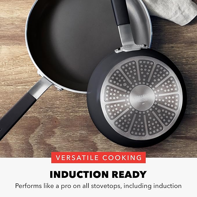GreenPan x Bobby Flay 2 Piece- 8” and 10” Nonstick Frying Pan Skillet Set, PFAS-Free Diamond Ceramic, Induction Suitable, Stay-Cool Silicone Handle, Easy Clean Dishwasher & Oven Safe, Black