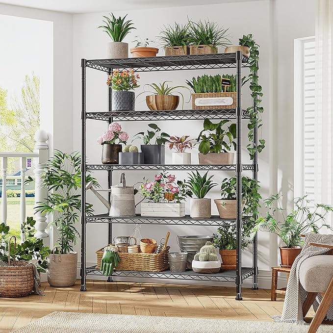 REIBII 73''H Storage Shelves 1660LBS Wire Shelving Unit with Wheels 5 Tier Metal Shelving,Heavy Duty Metal Shelves for Storage Rack,73''HX35''WX15''D