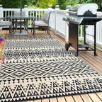 Waterproof Outdoor Rug 6x9ft, Bohemia Reversible Plastic Straw Mat for Patio RV Deck Porch Backyard Balcony Camping Picnic Beach Indoor Outdoor Carpet, Black&Beige