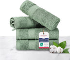 TEXTILOM 100% Turkish Cotton 4 Piece Luxury Washcloth Towel Set for Bathroom & Kitchen, Thick & Super Soft & Highly Absorbent & Quick Dry for Face and Hand- Green