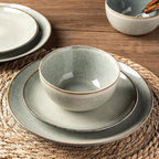 AmorArc Ceramic Dinnerware Sets for 4, 12 Pieces Handpainted Stoneware Plates and Bowls Set, Scratch Resistant Dishes Set, Dishwasher & Microwave Safe, Reactive Color