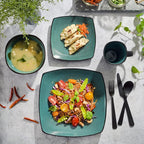 Gibson 99813.16R Elite Soho Lounge 16 Piece Reactive Glaze Dinnerware Set, Teal/Black Tutone