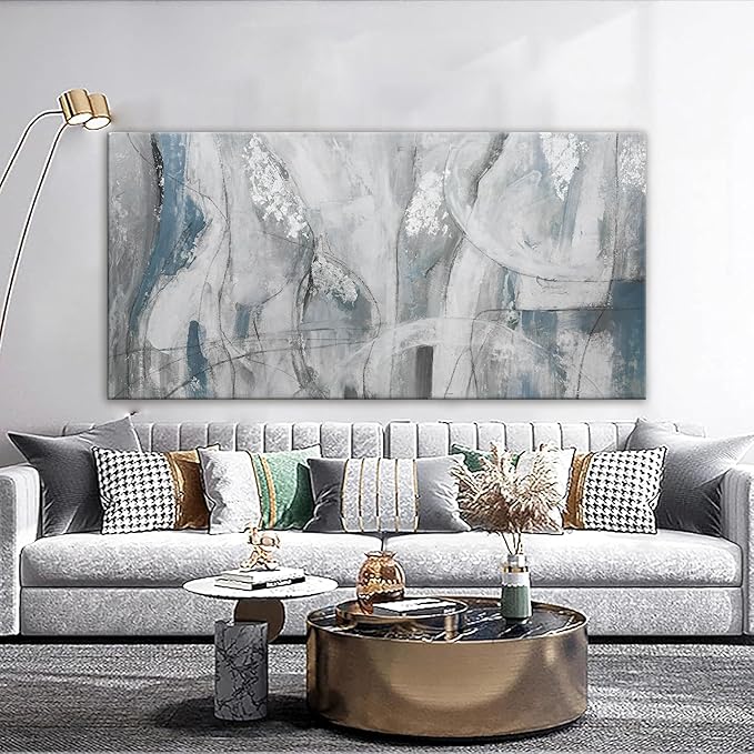 YISXINOAG Large Abstract Wall Art For Living Room Hanging Grunge Room Home Wall Decor Blue Canvas Art Wall Decor Painting White Wall Art Picture For Bedroom Home Office Decoration 29" X 58"