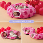 Lesure Cat Tunnel Bed for Indoor Cats - Cute Cat Donut Tunnel Toys with Washable Circle Cushion, Valentine's Day Gifts for Cats, Round Pet Peekaboo Cave Toy for Kitten, Standard Lover Hearts