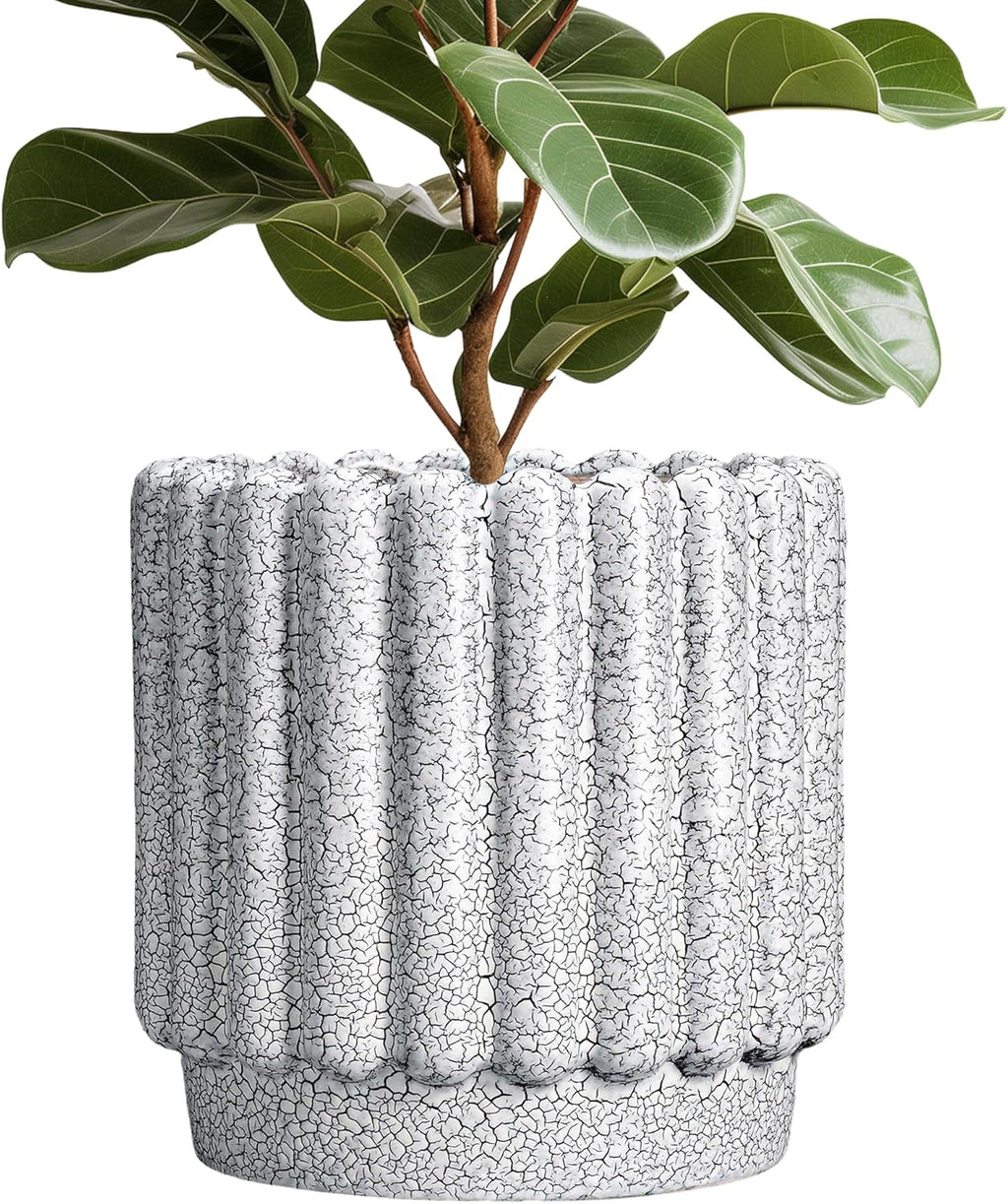 Ceramic Planter for Indoor Plants - 12 Inch Plant Pot Indoor with Drainage Hole, Large Ceramic Flower Pots Outdoor, Fluted Round Planter, Home Decor, Gardening Gifts, Black and White