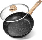 MICHELANGELO 8 Inch Nonstick Frying Pan with Lid, Non Stick Small Frying Pan with Non-Toxic Coating, Non-Stick Skillet with Ergonomic Handle, All Cooktops Compatible, Black