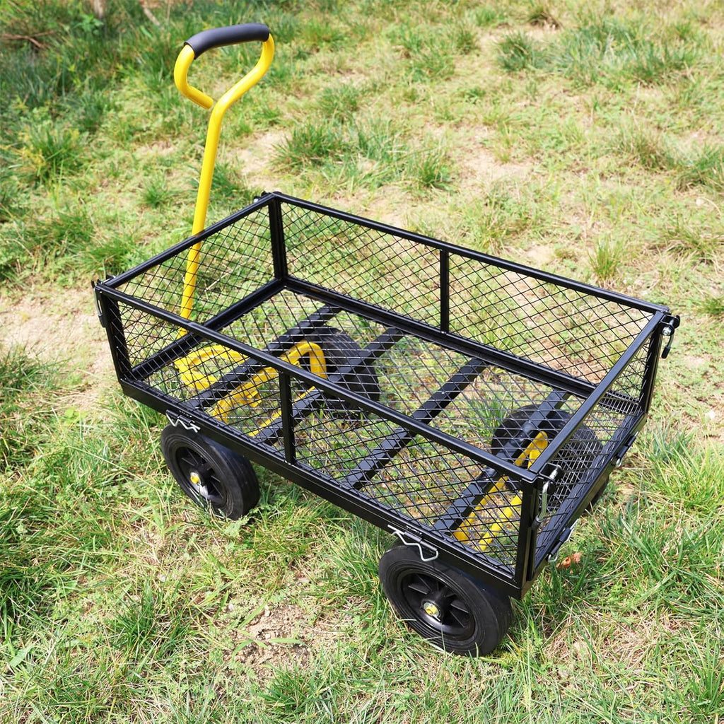 Wagon with Removable Sides - Farm, Warehouse & Garden Dump Cart - Solid Yellow+Black Wheels