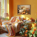 Framed Fall Pumpkin Canvas Wall Art - Farmhouse White & Orange Pumpkins Still Life Pictures Prints, Autumn Halloween Thanksgiving Wall Decor for Living Room Kitchen 12x16 inch