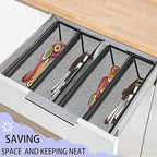 2PCS Drawer Organizer, Mesh Drawer Organizer with Interlocking Arm for Utensil, Cosmetic, Flatware, Pen (12 * 3 * 2 Inches, Black)