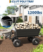 GarveeLife Poly Dump Cart - Heavy Duty 1200lbs Garden Cart with Quick-Release Dumping 13" Tires, Utility Wagon for Yard Work, Landscaping, Gardening