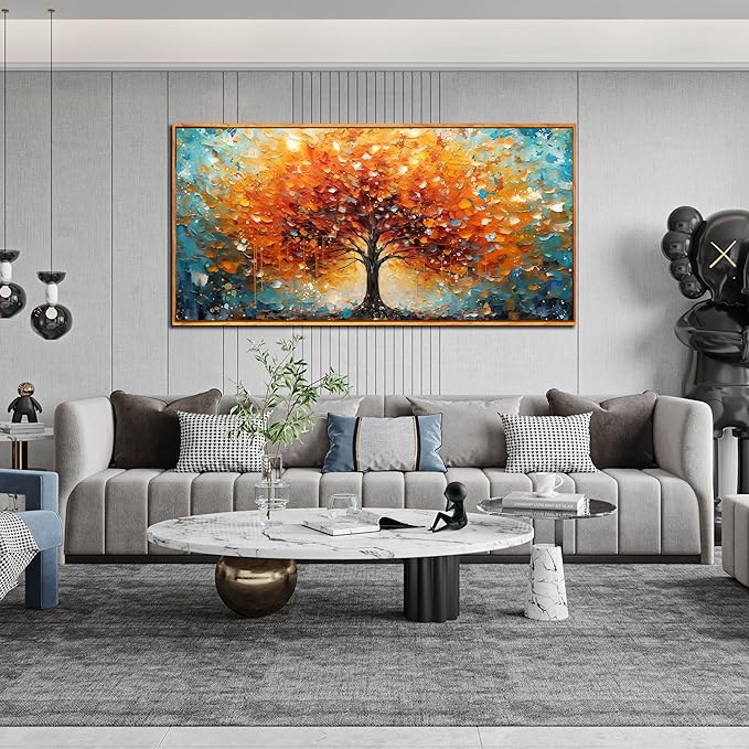 Framed Canvas Wall Art for Living Room Bedroom Office Large Tree of Life Wall Art Orange Tree Picture Modern Canvas Prints Decor Size 29x59