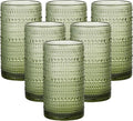 16oz Hobnail Drinking Glasses Set of 6, Vintage Large Capacity Embossed Green Tumblers, Highball Glasses for Water, Cocktail, Beer, Whiskey, Juice & Bar Use