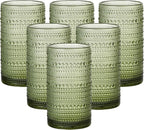 16oz Hobnail Drinking Glasses Set of 6, Vintage Large Capacity Embossed Green Tumblers, Highball Glasses for Water, Cocktail, Beer, Whiskey, Juice & Bar Use