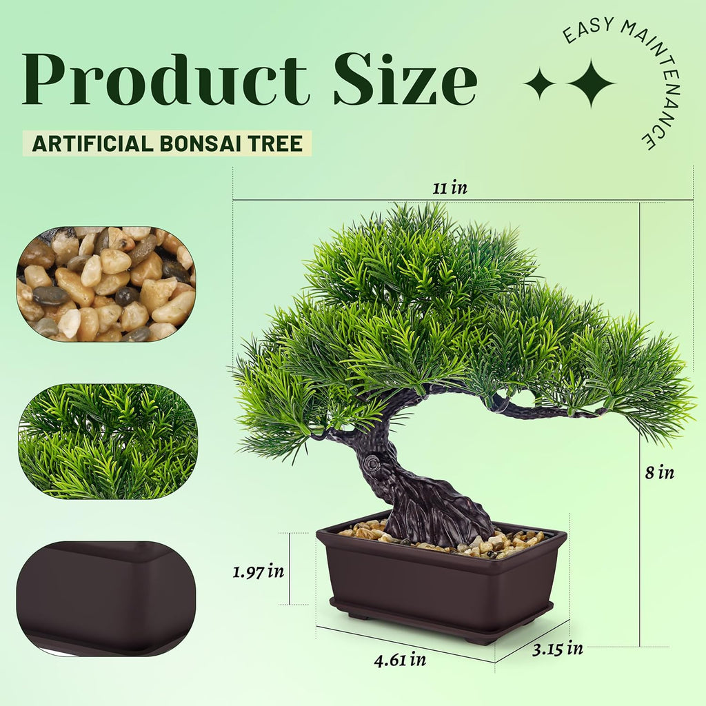 Der Rose 8'' Artificial Bonsai Tree Small Fake Potted Plants for Zen Japanese Home Office Desk Bathroom Shelf Decor (Pine)