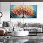 Zoyotago Large Canvas Wall Art for Living Room Bedroom Home Office Orange Yellow Tree of Life Wall Art Modern Hand-painted Oil Painting Size 29x59