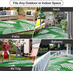 Waterproof Outdoor Rug 5x8ft, Green Leaf Reversible Plastic Straw Mat for Patio RV Deck Porch Backyard Balcony Camping Picnic Beach Indoor Outdoor Carpet, Green&White