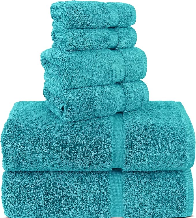 Chakir Turkish Linens 100% Cotton Premium Turkish Towels for Bathroom, 2 Large Bath Towels, 2 Hand Towels, 2 Washcloths (6-Piece Towel Set, Aqua)