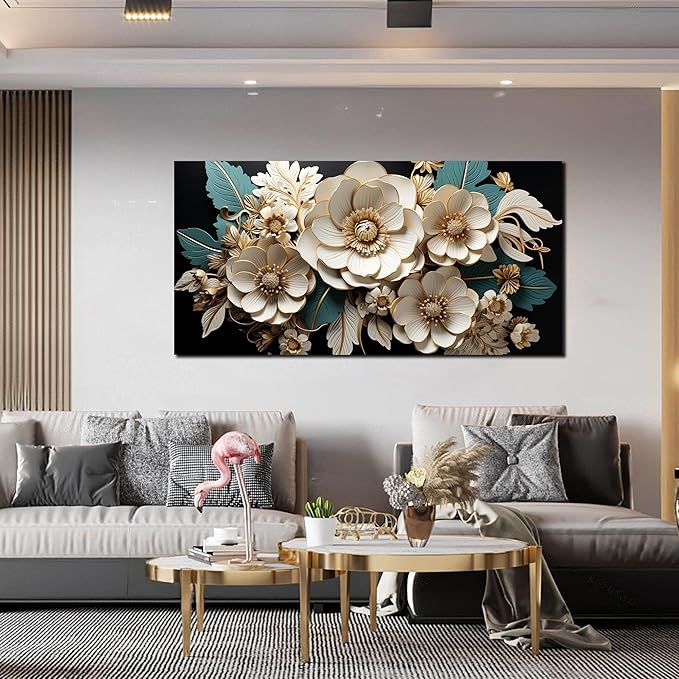 Flower Canvas Wall Art for Living Room Bedroom Home Office White Flower Picture Artwork Large Framed Wall Art Modern Canvas Prints Size 24x48