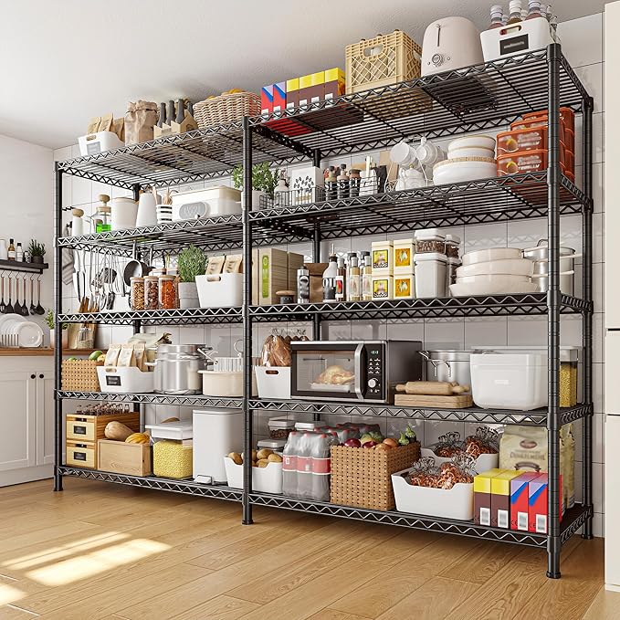 REIBII 73''W Storage Shelves Load 1650 LBS Metal Shelving 5-Tier Wire Shelving Unit for Storage Rack Adjustable Heavy Duty Metal Shelves for Pantry Kitchen Garage, 17.7" D x 73" W x 71" H，2PCS