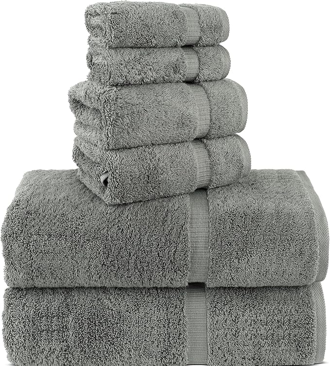 Chakir Turkish Linens 100% Cotton Premium Turkish Towels for Bathroom, 2 Large Bath Towels, 2 Hand Towels, 2 Washcloths (6-Piece Towel Set, Gray)