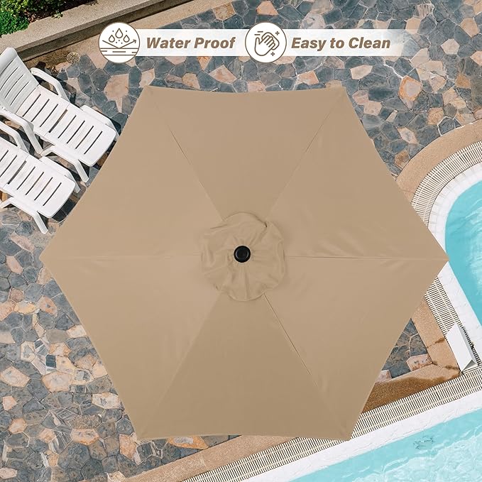 HealSmart 7.5ft Patio Umbrella with Push Button Tilt/Crank, Outdoor Table Market Yard Umbrella, 6 Sturdy Ribs for Garden, Deck, Backyard, Pool