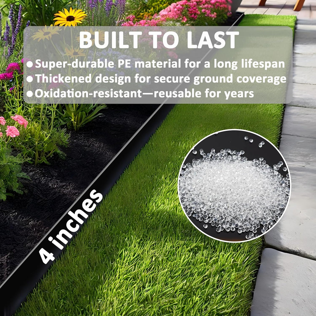 4 inch Tall Landscape Edging Kit 120FT Garden Edging with Spikes for Lawn Edging and Flower Beds (Black, 120FT)