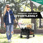 SUNNYFEEL 49''L 550lbs Heavy Duty Wagon Cart Foldable with Wheels,Extra Long Fold Up Wagons Carts with Side Pocket and Brakes for Camping Sports Garden Shopping (Black)