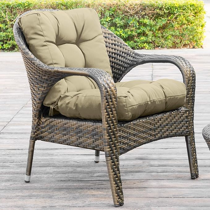 QILLOWAY Outdoor Chair Cushion for Patio Furniture, Waterproof Patio Cushions Set of 4 with Ties, Fade Resistant Replacement Pads for Outdoor Rocking Chairs,Beige