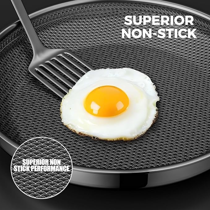 Non Stick Frying Pans,Hybrid Nonstick 10 Inch Frying Pan,Stay-Cool Handle,PFAS PFOA PTFE Free,Dishwasher-Friendly,Nonstick Frying Pan,Oven-Safe,Works on,Ceramic and Gas Cooktops