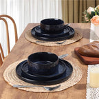 LIANYU 12 Piece Dinnerware Sets for 4, Stoneware Dish Dinner Set, Kitchen Dining Plates and Bowls, Ceramic Tableware Dishware, Microwave & Dishwasher Safe, Cetacean Blue