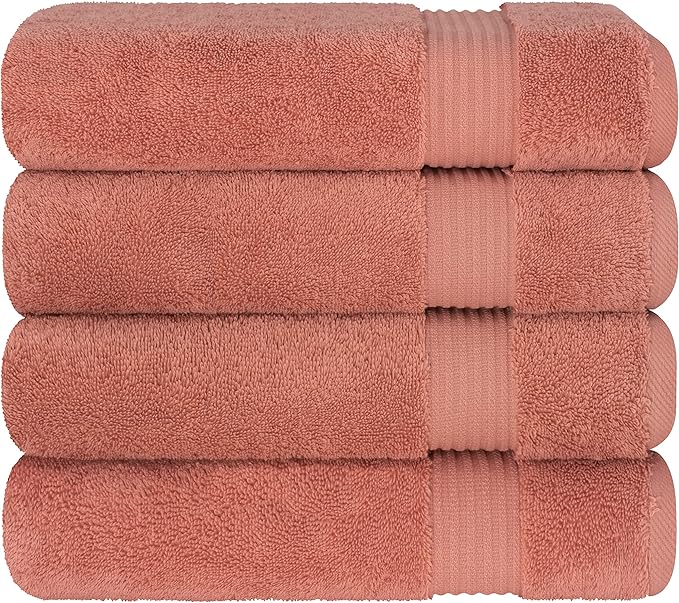Cotton Paradise 4 Piece Turkish Bath Towels for Bathroom, 100% Cotton Extra Large Soft Plush Towels Bathroom Set, Coral