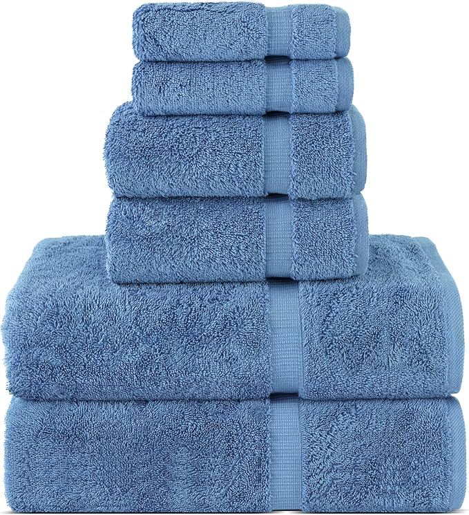 Chakir Turkish Linens Luxury Spa and Hotel Quality Premium Turkish Cotton 6-Piece Towel Set (2 x Bath Towels, 2 x Hand Towels, 2 x Washcloths)