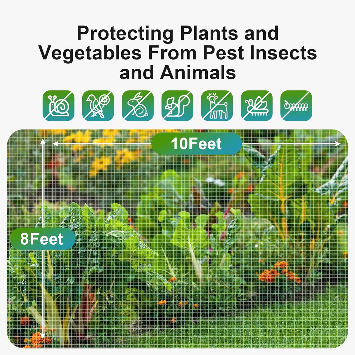 Garden Netting Pest Barrier: 8'x10' Fine Bug Netting for Garden Protection Row Cover Raised Bed Screen Mesh Greenhouse Mosquito Net, Protecting Tree Plants Vegetable Flowers Fruits