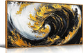 SIXTTART Abstract Black and White Wall Art for Living Room - Gold Modern Wall Art for Office - Framed Canvas Wall Art for Bedroom Size 20" x 40"