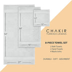 Chakir Turkish Linens | Hotel & Spa Quality 100% Cotton Premium Turkish Towels | Soft & Absorbent (8-Piece Towel Sets, Silver Gray)
