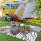 GENIMO Outdoor Rug 8' x 16' Waterproof for Patios Clearance, Reversible Outdoor Plastic Straw Camping Rug Carpet, Large Area Rugs Mats for RV, Camper, Deck, Balcony, Porch, Beach, Picnic, Grey&White