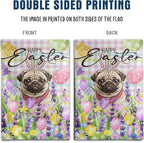Happy Easter Dog Garden Flag Pug Spring Flags Buffalo Plaid Bunny Eggs Yard Flag for Outside 12x18 Double Sided Small Decorative Floral Outdoor Flag