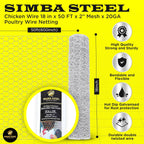 Chicken Wire 18 in x 50 FT x 2” Mesh x 20GA | Poultry Wire Netting | Hot Dipped Galvanised | Hexagonal Galvanized Mesh for Chicken Coop, Rabbit Cage, Fence Barrier PM18x50x2