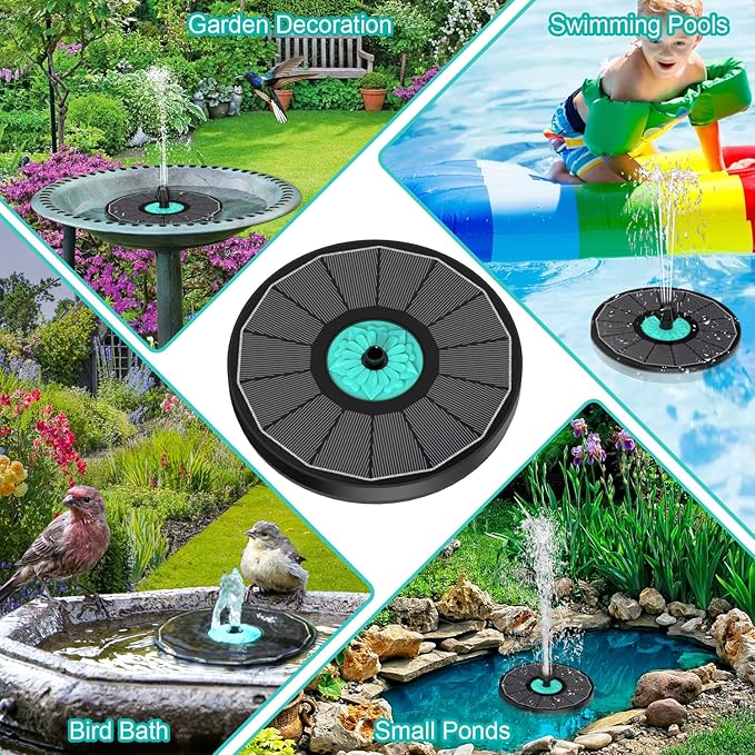Solar Fountain Cyan Flower, Upgrade 3.5W Solar Bird Bath Fountains, Solar Powered Water Fountain with 7 Nozzles, 4 Fixed Pipes for Hummingbirds, Bird Bath, Garden, Pool, and Pond