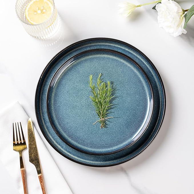AmorArc Stoneware Dinnerware Sets,Round Reactive Glaze Plates and Bowls Set,Highly Chip and Crack Resistant | Dishwasher & Microwave Safe Dishes Set,Service for 4 (12pc)