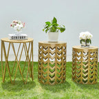 Y&M Nesting Side Table, Set of 3 Stacking Coffee Tables for Living Room End Tables, Outdoor Decorative Garden Stool with Heavy Duty Modern Industrial Decor - Gold (Ship from US)
