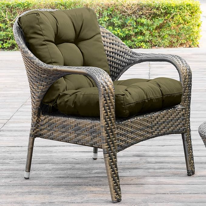 QILLOWAY Outdoor Chair Cushion for Patio Furniture, Waterproof Patio Cushions Set of 4 with Ties, Fade Resistant Replacement Pads for Outdoor Rocking Chairs,Sage