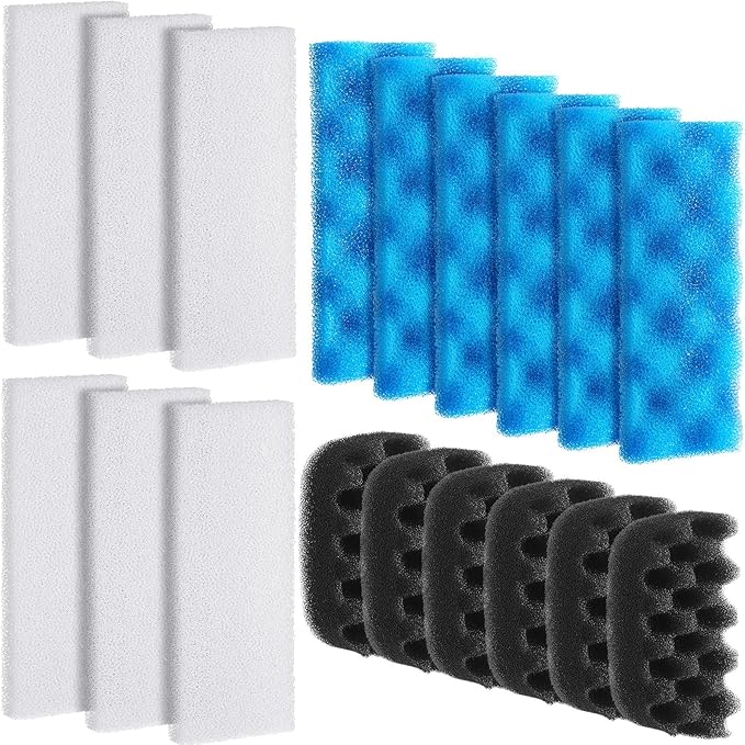 18 Pcs Aquarium Filters Bio Sponge Sets Compatible with Fluval 206/207 Aquarium Filters Including Blue White Black Biological Sponge Foam for Replacement Filter Media Kit