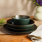 Bloomhouse - Oprah's Favorite Things - Palermo Sun Double Bowl Stoneware Reactive Glaze Plates and Bowls Dinnerware Set - Agave Blue, Service for Four (16pcs)