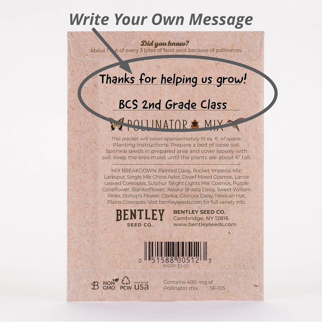 Bentley Wildflower Mix, Pre Filled Hummingbird Packets, 25 Annual Flower Packs, Perfect Eco-Friendly Gift for DIY Gardeners or New Homeowners, Non GMO Seeds